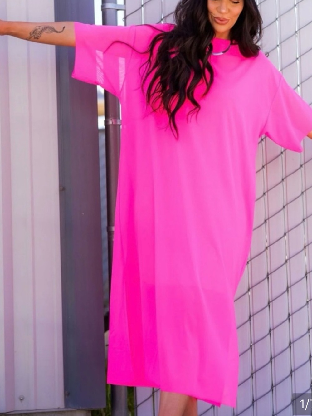 Dressed in LALA Bright Neon Pink Relaxed Midi T-Shirt Dress